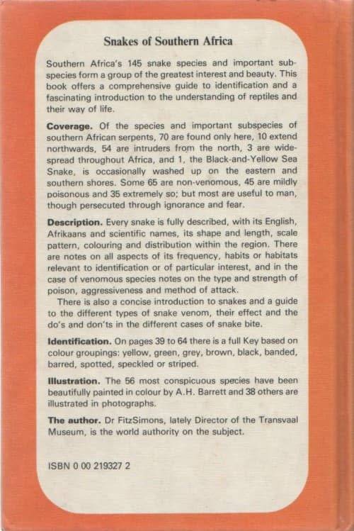 Snakes of Southern Africa - VFM FitzSimons. NEW.