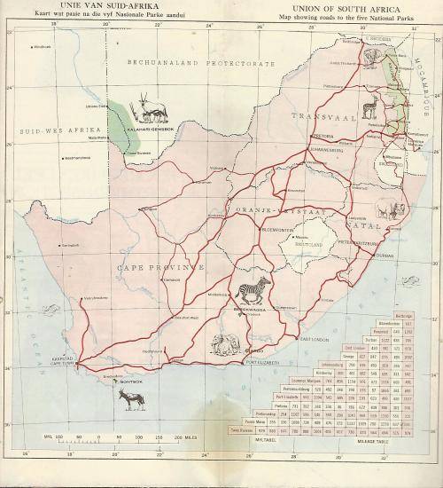 Kruger National Park Tourist Map. Vintage. 1950`s.