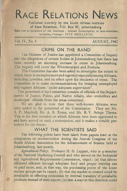 Race Relations News. Pamphlet. 1942. Very rare!