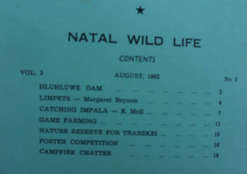 3 Natal Wild Life Magazines. 1962.  RARE!  Price is for 3.