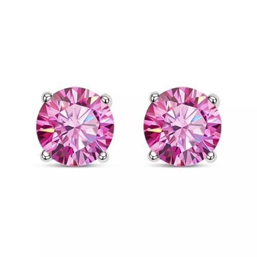 2ct Round Brilliant Cut Pink Moissanite Stud Earrings | Rhodium Over 925 Sterling Silver