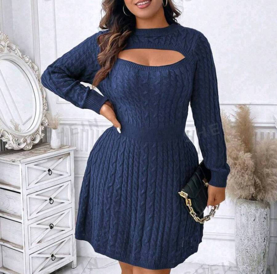 Plus Size Hollow Out Knitted Dress Size 3XL (22)
