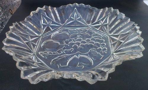 BIG ROUND GLASS BOWL with serrated rim  - lovely thick glass