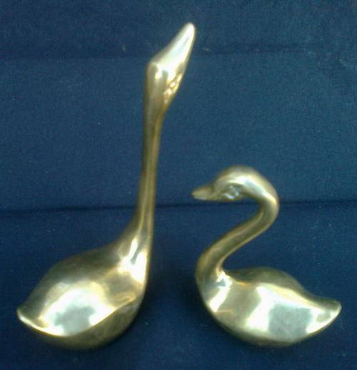 PAIR OF SOLID BRASS SWANS
