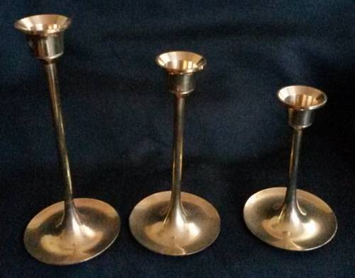 Set of 3 vintage brass candle holders