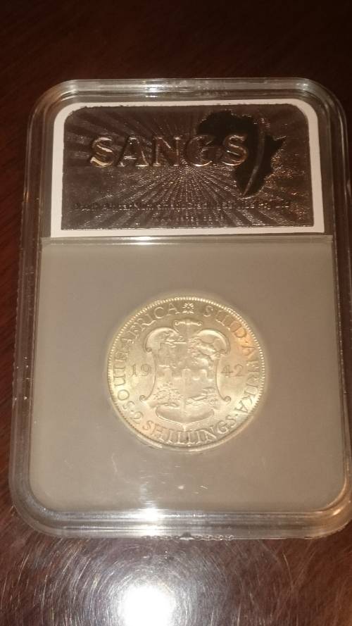 1942 Two-Shilling, SA Union, Sangs graded AU53