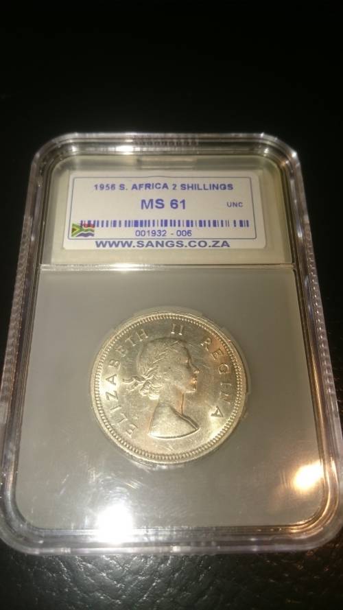 1956 2 Shilling, SA Union, Sangs graded MS61