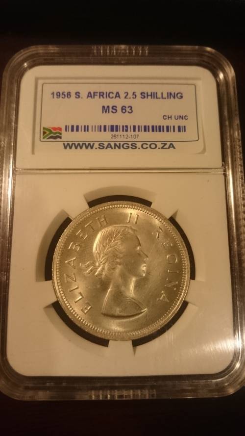 1956 2.5 Shilling, SA Union, Sangs graded MS63