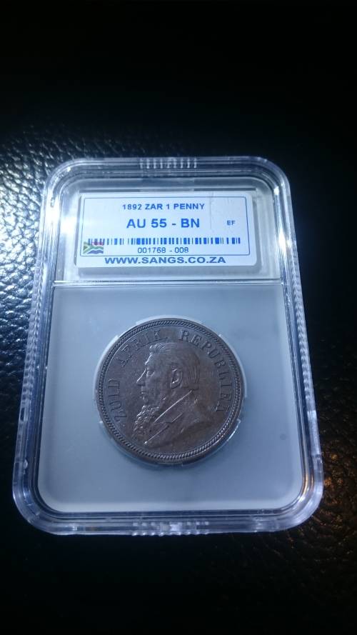 1892 ZAR 1 PENNY AU 55 BN HERN'S CV R4000