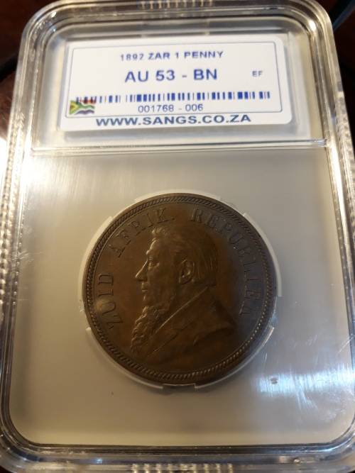 1892 ZAR 1 Penny AU 53
