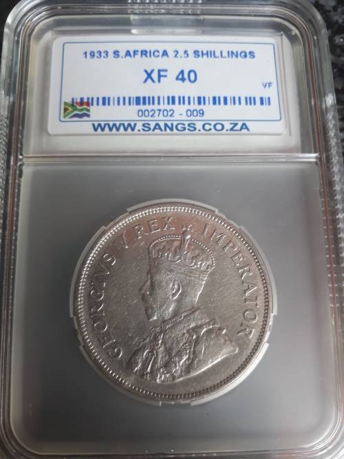 1933 2.5 Shillings SANGS Graded XF 40 - Catalogue Value R7 500.00