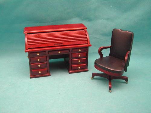 Dolls House: Roll Top Desk with Swivel  Chair