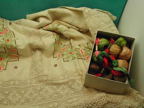 Tablecloth With Embroidery Yarn, Partially-Completed