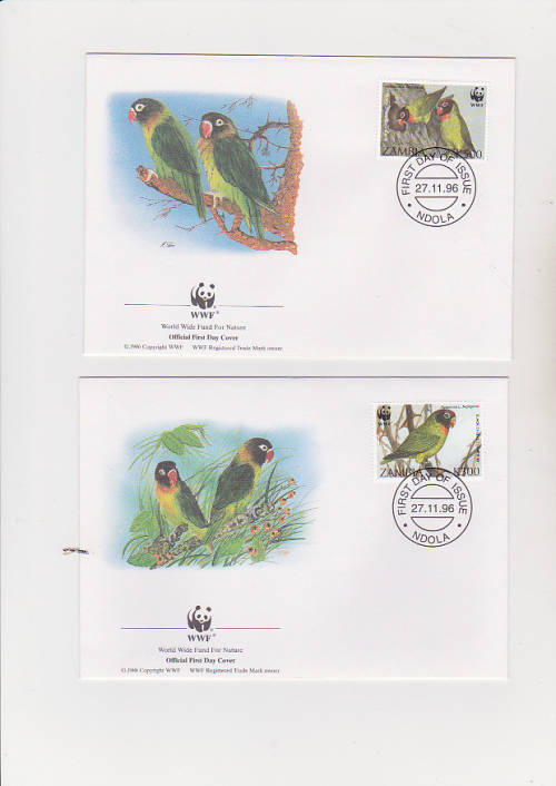 WWF F.D.C. ON BLACKCHEEKED LOVEBIRDS .