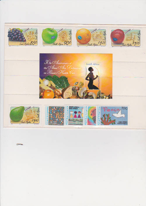 mint stamps . export fruits and childrens paintings + primary helth care miniture sheet.