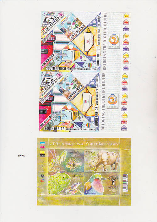 S.A MINT MINITURE SHEETS . BRIDGING THE DIGITAL DIVIDE + THE YEAR OF BIODIVERSITY.