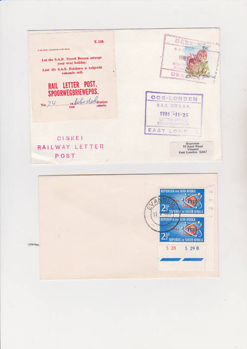 CISKEI RAILWAY LETTER POST. COVER AND OLD COVER CANCELLED IN EVANDER  ITU SA STAMPS .