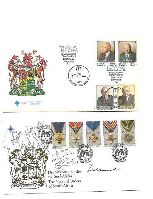 NATIONAL ORDER OF SA 5.12 . SIGNED BY F W . DEKLERK AND MISS SA 1998 + STAT PRES WITH EXTRA STAMPS