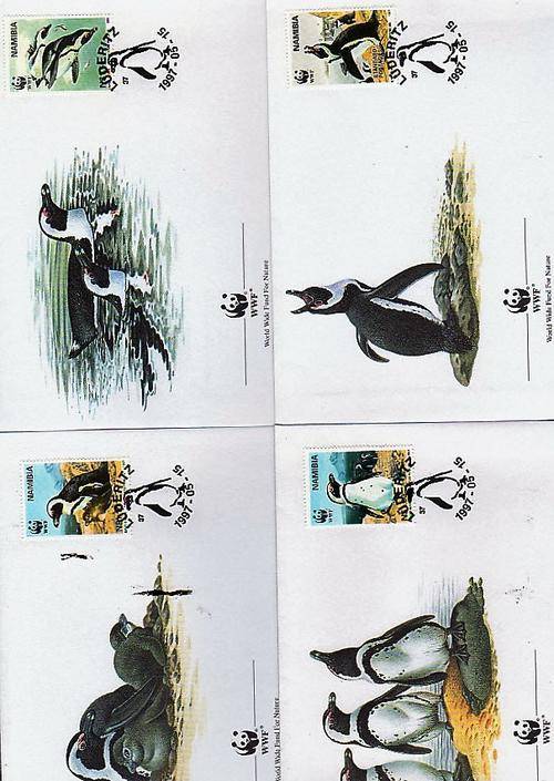 WORLD WILD LIFE SET OF 4  COVERS ON THE JACKASS PENGUIN . NAMIBIA