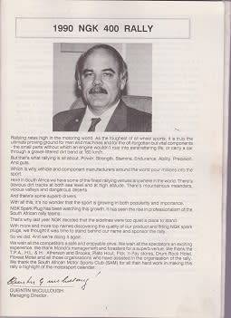 south african motor sport club presents-ngk 400 rally 27/28 july 1990-100% in tact-see scans-rare