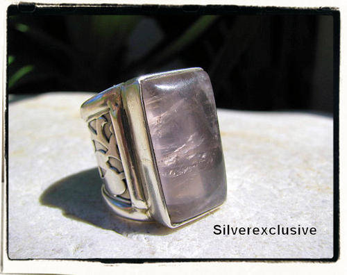 NEW STERLING SILVER ROSE QUARTZ DESIGNER RING  SIZE 6.14