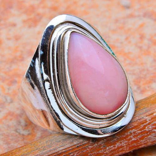 STERLING SILVER PINK OPAL RING SIZE 7