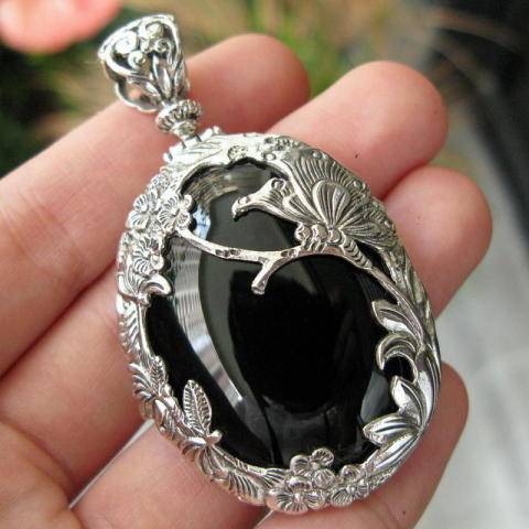 Mystical sterling silver onyx pendant