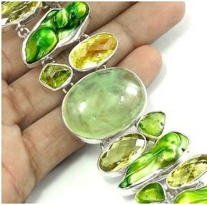 Big sterling silver prehnite bracelet