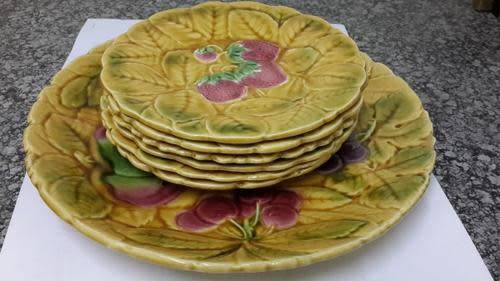 Beautiful 1920's Antique French Majolica Sarreguemines Fruit Platter Set