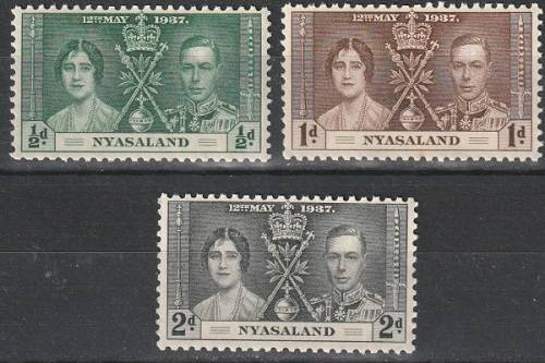 NYASALAND 1937 Coronation of King George VI UMM CV R28.60 SG 127-29