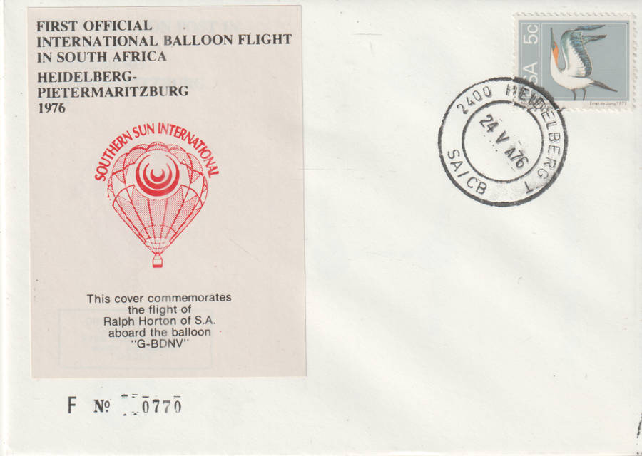 BALLOON FLIGHT FDC 1976 HEIDELBERG TO PMB RALPH OF SA G-BDNV NO 770