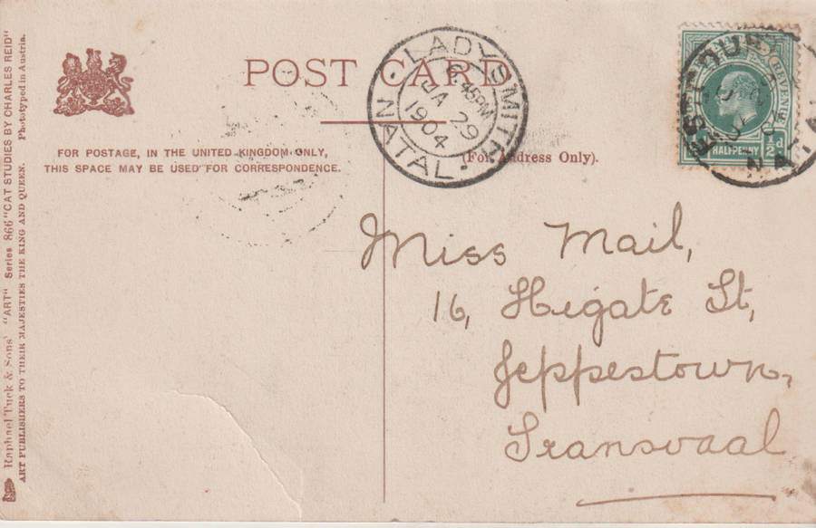 VINTAGE USED POST CARD NATAL 1904