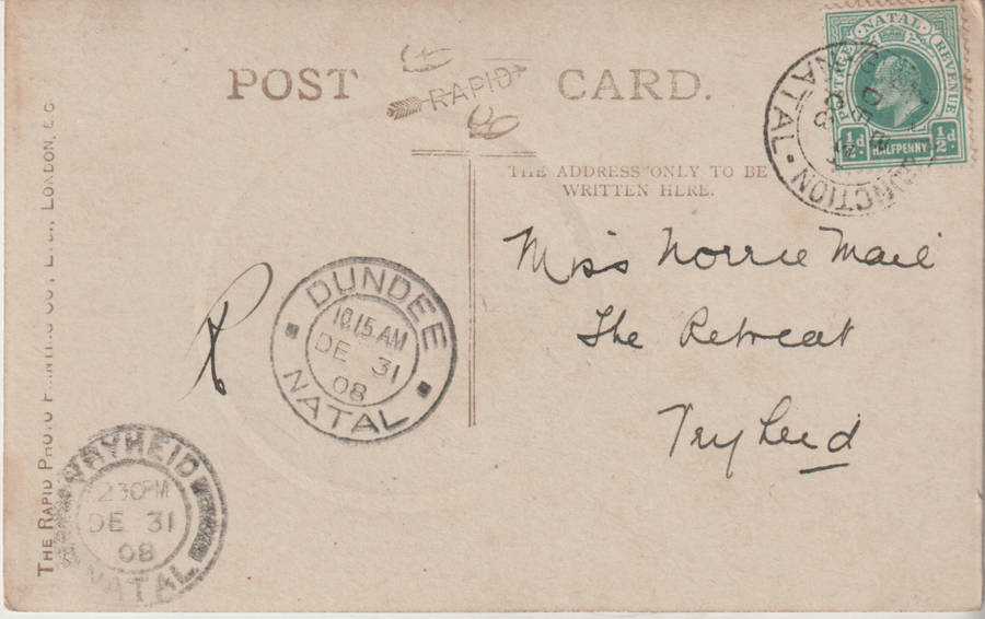VINTAGE USED POST CARD NATAL 1908