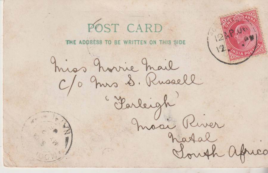USED POST CARD INDIA 1906