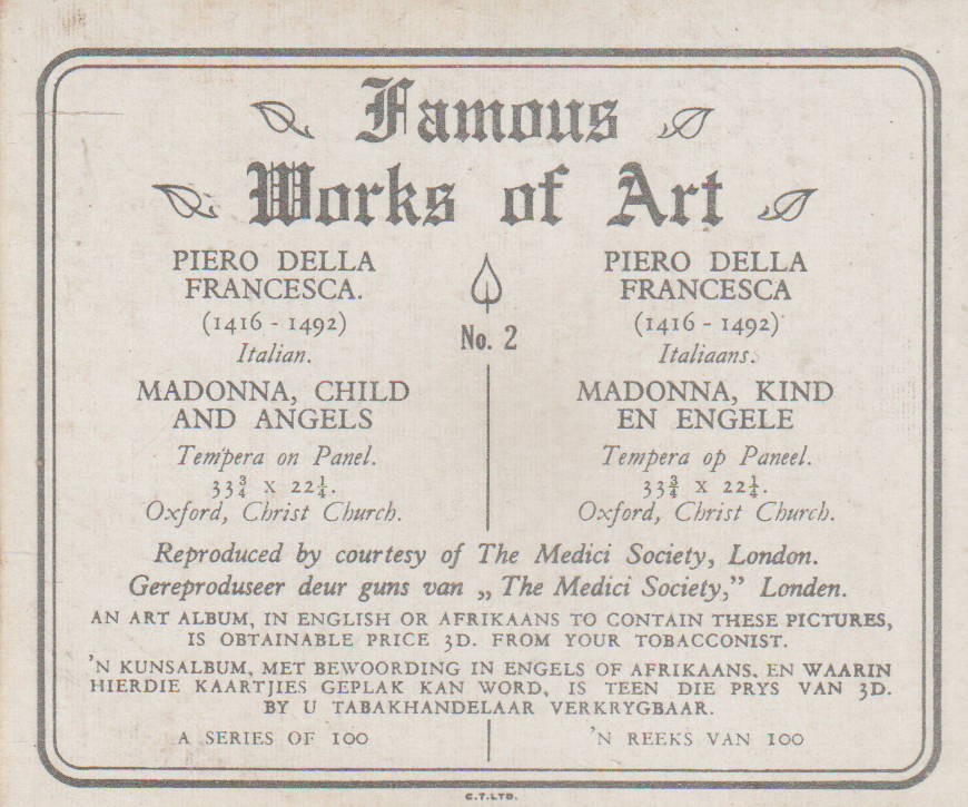 CIGARETTE CARD FAMOUS WORKS OF ART NO 2