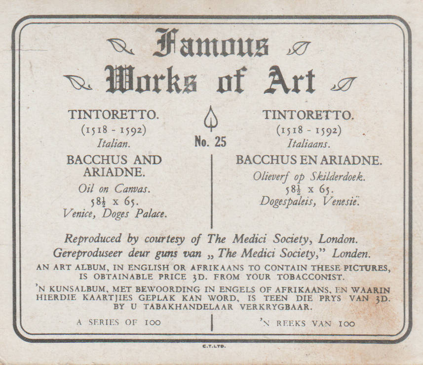 CIGARETTE CARD FAMOUS WORKS OF ART NO 25