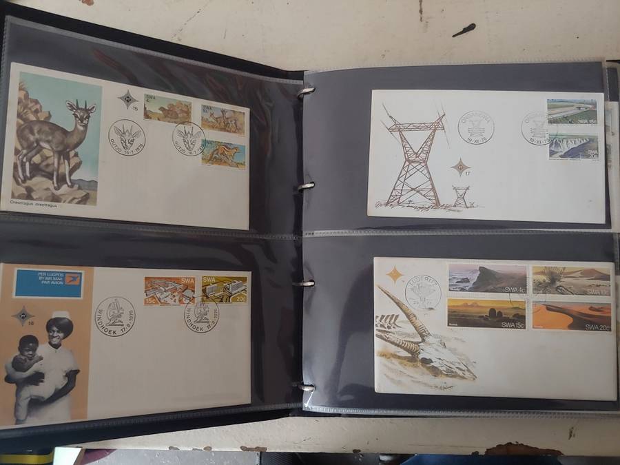 SG NEW THAMES COVER ALBUM 19 PAGES X 4 FDCS PLUS 4 PAGES LARGE FDCS 1 YEAR PACK SWA/NAMIBIA