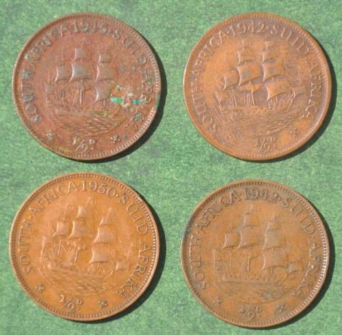 Union of South Africa  HALF PENNY COLLECTION  1942 (2x) 1945 1950 YOUR BID FOR ALL