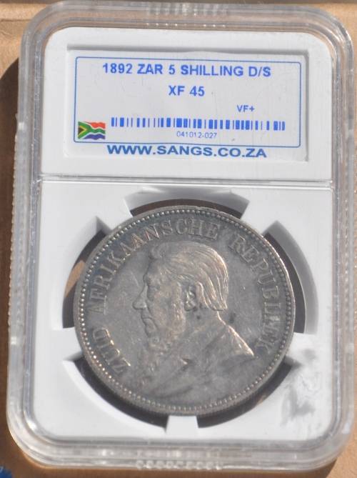 5 Shillings 1892 DS Crown Z.A.R  SANGS XF 45 (VF+) - TOP INVESTMENT - SUPERB NUMISMATIC COLLECTIBLE