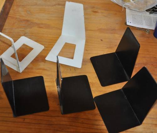 6 BOOK ENDS white & black - 13cm, metal & plastic, 0.5kg - your bid for all