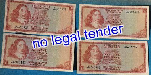 Four  R1 bank notes TW de JONGH 1st issue - VF