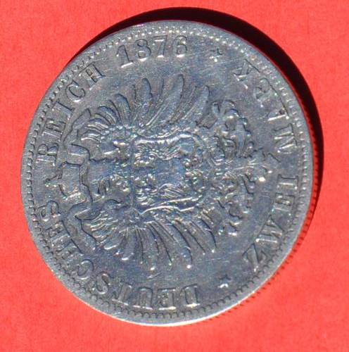 DEUTSCHES REICH Prussia 2 SILVER MARK 1876 Rare Imperial German 90% Ag Coin in excellent condition