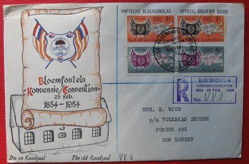 Official First Day Cover (Souvernir Cover) VRYSTAAT 1854-1954 Convention/Konvensie - NO RESERVE