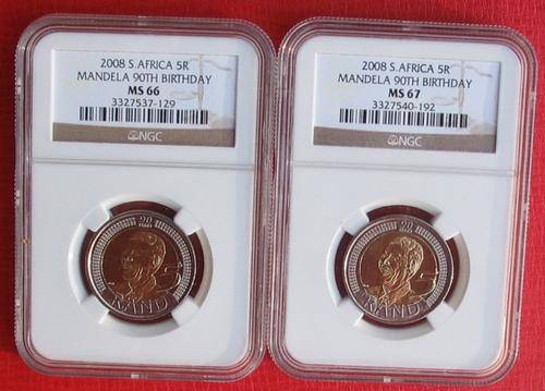 2008 Mandela R5 NGC MS66 & MS67 HIGH GRADED MADIBA COINS