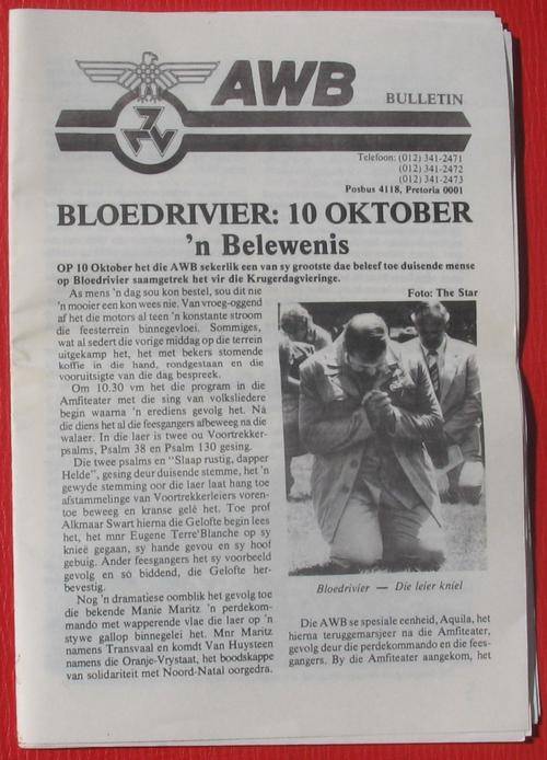 Original AWB BULLETIN 10 Oktober Bloedrivier - SCARCE!!!
