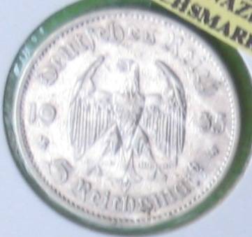 DEUTSCHES REICH - 5 REICHSMARK 1935 A - CHURCH, REICHSADLER & SWASTIKAS - Popular German Silver Coin