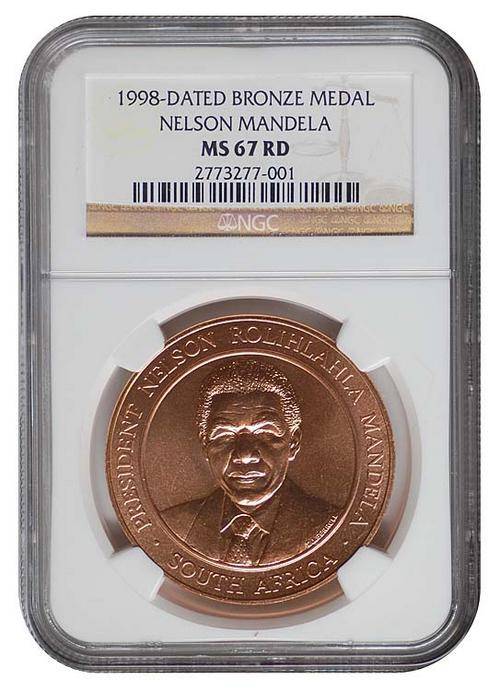 *** Awesome Grade **** 1998 Neslon Mandela Bronze Medallion - NGC Graded MS67RD.