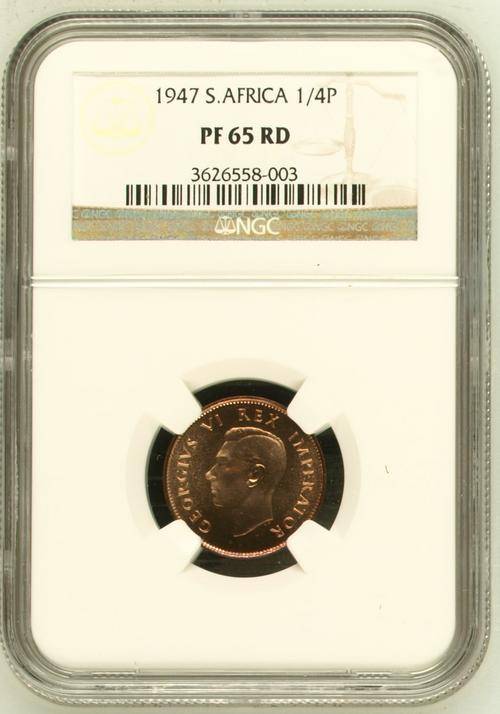 *** 2nd Finest Grade - Only Four Better *** 1947 Proof Farthing (1/4 Penny) - NGC Graded PF65RD.