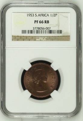 *** 2nd Finest Grade *** 1953 Proof Half Penny - NGC Graded PF66RB - R1 Start.