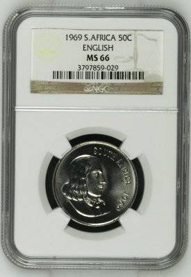 *** FINEST KNOWN - 1 OF ONLY 2 *** 1969 English 50 Cent - NGC Graded MS66.